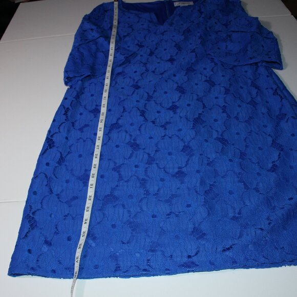 J Howard Blue Floral Lace Overlay Dress Size 16 V-Neck with Ruffled Sleeves - Picture 6 of 11